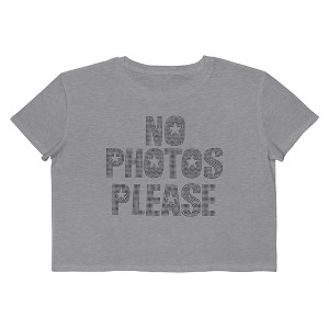 Rerun Island Women's No Photos Please Short Sleeve Graphic Cotton Cropped Loose T-shirt - Athletic Heather L - 1 of 4
