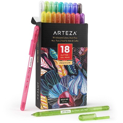 Arteza Gel Pens, Super Glitter, Assorted Colors - Doodle, Draw, Journal - 18 Pack (ARTZ-3512)