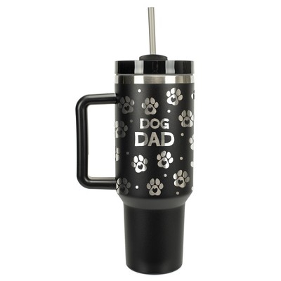 Elanze Designs Dog Dad Puppy Pawprints Hearts 40 oz. Stainless Steel, Large Water Bottle Coffee Mug, Spill & Leak Resistant, Thermal Travel Tumbler