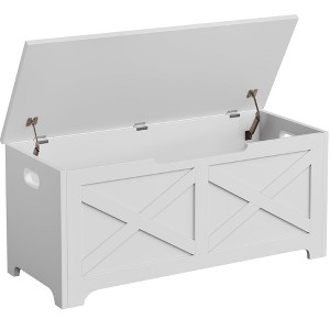 39.4" Storage Chest, Wooden Storage Bench with Safety Hinge, Easy Assembly, Farmhouse Style Large Toy Chest for Entryway, Living Room, Bedroom - 1 of 4