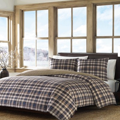 Full Navy Cotton Reversible Plaid Bedspread Cover Set