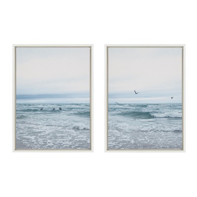 Ocean Swim Coastal Canvas Art Set with White Frame, 18x24