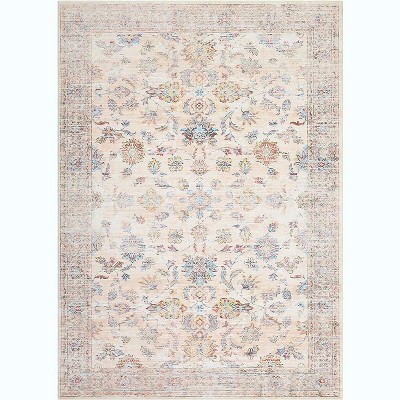 Vintage Washable Area Rug, Low Pile Non-Slip Carpet with Rubber Backing for Living Room, Bedroom & Home Office