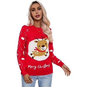 Coolmee Ugly Christmas Sweaters for Women Funny Holiday Sweaters Long Sleeve Crew Neck Knit Pullover Sweaters - 1 of 4