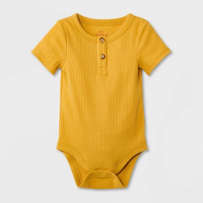 Baby Boys' Rib Henley Short Sleeve Bodysuit - Cat & Jack™ Mustard Yellow 6-9M