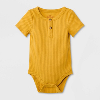 Image of Baby Boys' Rib Henley Short Sleeve Bodysuit - Cat & Jack™ Mustard Yellow 6-9M