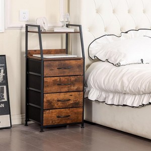 KTMBDW Nightstand with 4 Drawers, 33.4 Inch Tall Bedside Table with 2-Tier Display Shelf, Side Table for Bedroom, living room, Brown - 1 of 4