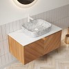 Bathroom Vanity&Sink, Floating Plywood Storage Cabinet,  Marble Pattern Ceramic Vessel Basin&Carrara White Sintered Stone Top - 3 of 4