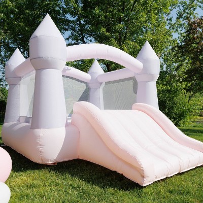 Pastel Pink Inflatable Castle Bounce House with Slide