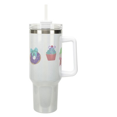 Elanze Designs Dessert Cupcake Donut Treats & Bows Coquette 40 Oz. Stainless Steel Water Bottle Coffee Mug, Spill & Leak Resistant, Travel Tumbler