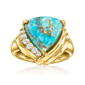 Ross-Simons Turquoise and 0.15 ct. t.w. Diamond Ring in 18kt Gold Over Sterling - 1 of 4