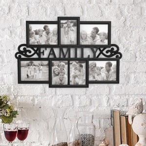 Family Collage Picture Frame - Wall Hanging with 7 Puzzle-Style Openings - Displays Three 4x6 and Four 5x7 Photos of Memories by Lavish Home (Black) - 1 of 4