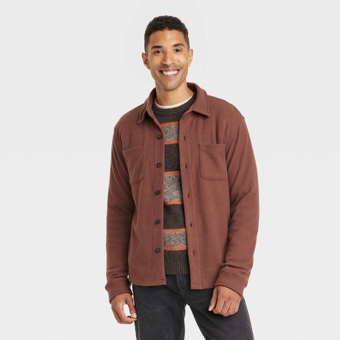 Men's Knit Shirt Jacket - Goodfellow & Co™ Red Brown S