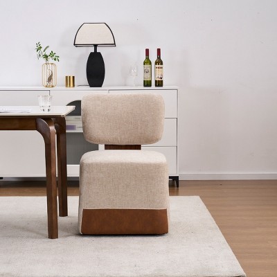 Linen Upholstered Dining Chair with Casters, Foam Filling Armless Accent Chairs for Various Rooms-Baofuwish