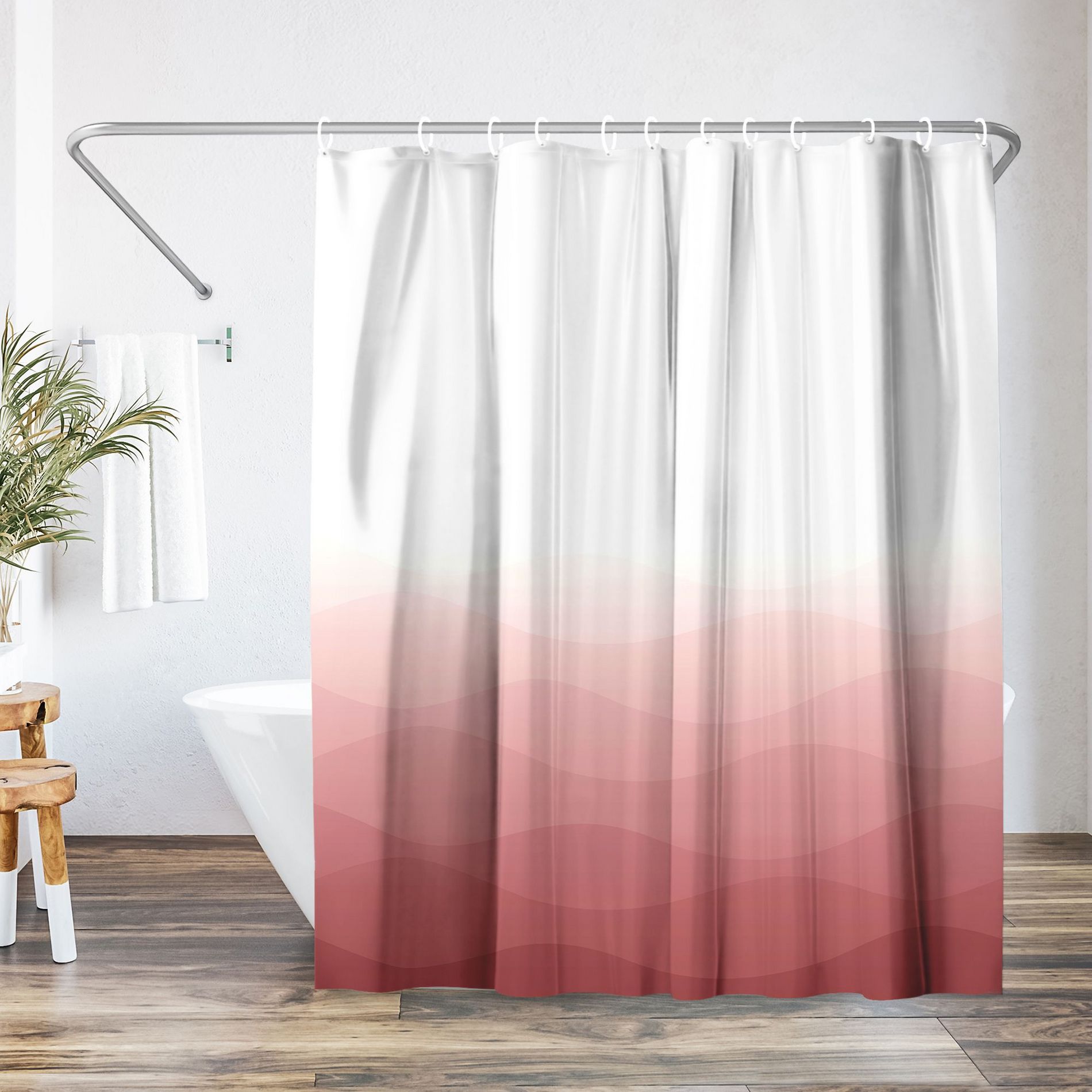 Americanflat 71x74 Wave Pink Ombre Shower Curtain - Water-Resistant Long Shower Curtain with Durable Metal Grommets and 10 Hooks - 100% Polyester