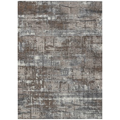 Brown And Charcoal Geometric Washable Indoor Outdoor Area Rug