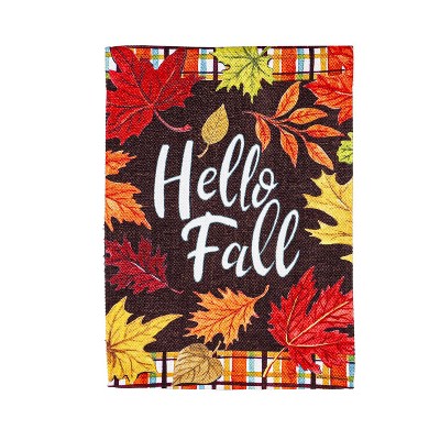 Evergreen Plaid Hello Fall Garden Textured Suede Garden Suede Flag 12.5 x 18 Inches Indoor Outdoor Decor