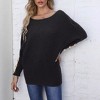 Womens Pullover Sweater Button Detail Round Neck Long Bat Sleeve Loose Knit Top - 4 of 4