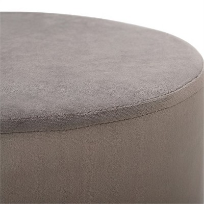Gray Velvet Round Ottoman Foot Stool with Metal Base
