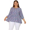Agnes Orinda Women's Plus Size Floral Retro Keyhole Neck Lantern Summer Babydoll Blouses - 3 of 4