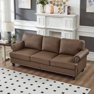 83'' Upholstered 3 Seater Sofa with Round Arms and Nailhead Trim, Hidden Storage - 1 of 4