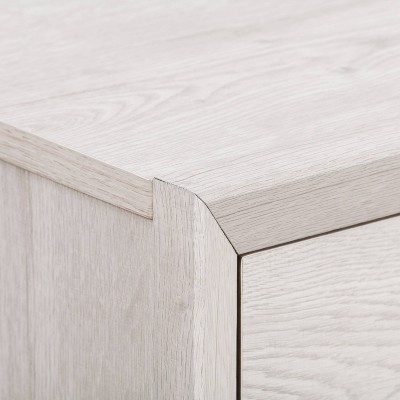 White-Washed Oak Mid-Century Modern Nightstand with Drawer and Open Cubby