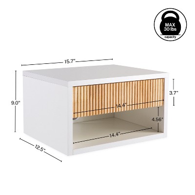 White MDF Floating Nightstand with Rattan Drawer