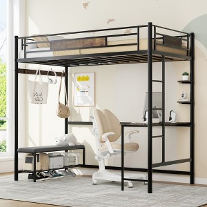 Twin Loft Bed Frame with Storage, Easy Assembly, Sturdy Metal Slats with Buckle Design, No Box Spring Needed - 1 of 4
