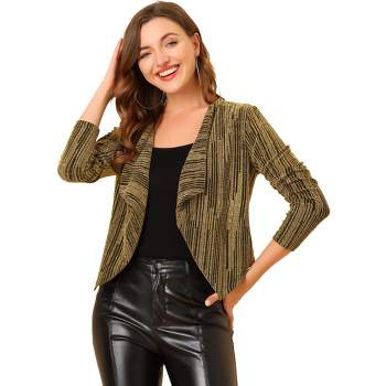 Allegra K Women's Sparkly Cropped Cardigan Long Sleeve Party Open Front Glitter Jacket