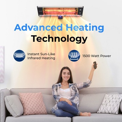 SereneLife 1500W Black Wall-Mounted Electric Patio Heater with Remote