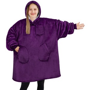 PAVILIA Wearable Blanket Sweatshirt for Kids Boy Girl, Warm Cozy Oversized Giant Hoodie, Fleece Faux Shearling Two Pocket - 1 of 4