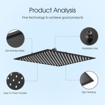 10 Inch Matte Black Stainless Steel Square Rain Shower Head