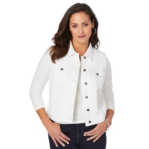 Jessica London Women's Plus Size Cropped Denim Vest, 28 W - White