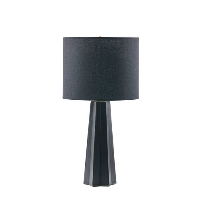 Athena Matte Black Geometric Ceramic Table Lamp with Drum Shade