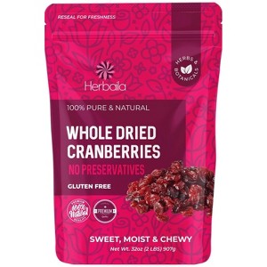 Herbaila Unsweetened Dried Cranberries – All-Natural, Non-GMO Whole Cranberries – 2lb Bulk Bag (32 oz) - 1 of 4