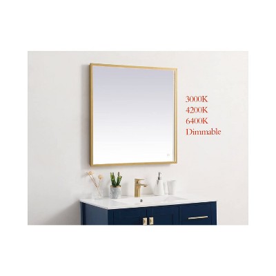 Elegant Brass Rectangular LED Mirror with Adjustable Color Temperature