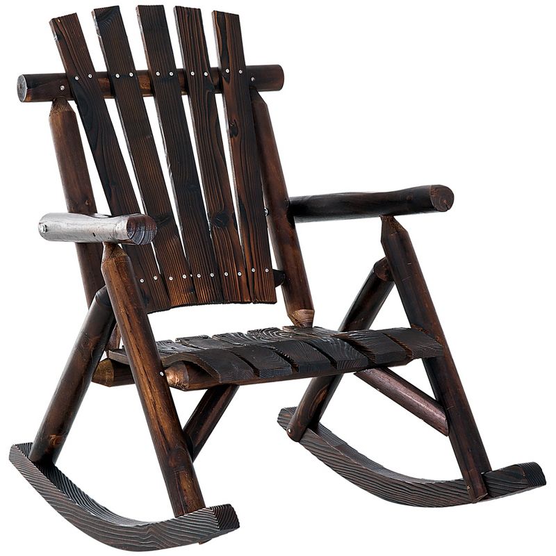 Outsunny Wooden Rocking Chair, Indoor Outdoor Porch Rocker with Slatted Design, High Back for Backyard, Garden, 1 of 9