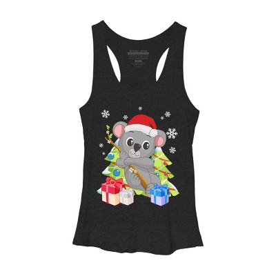 Women's Design By Humans Santa Climbing Koala Bear Christmas T-Shirt By thebeardstudio Racerback Tank Top