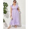 Clearlove Women's Summer Plus Size Dress Ruffle Cap Sleeveless V Neck Side Split Long Beach Maxi Dress - 3 of 4