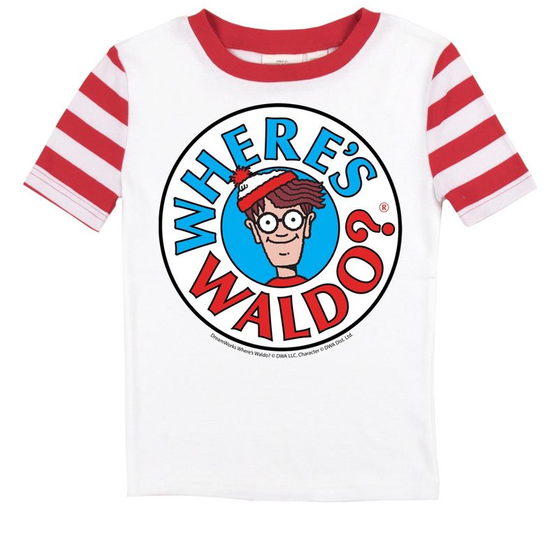 Where's Waldo Character Head Boy's Short Sleeve Shirt & Red & White Striped Sleep Pajama Pants Set, 2 of 5