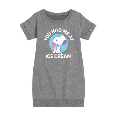 - Peanuts - You Had Me At Ice Cream Graphic Short Sleeve Fleece Dress