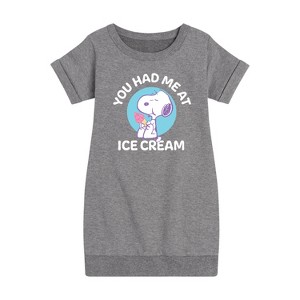 Girls' - Peanuts - You Had Me At Ice Cream Graphic Short Sleeve Fleece Dress - 1 of 4