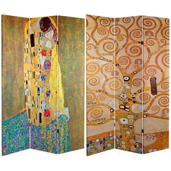 6' Tall Double Sided Works Of Klimt Room Divider The Kiss/Tree Of Life - Oriental Furniture