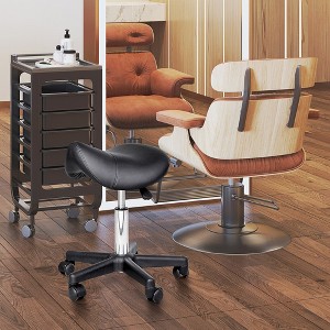 Swivel Salon Chair, Rolling Saddle Stool With Heavy-duty Steel Base, 5-star Rolling Legs, Adjustable Height 17.75" To 22.5", Ergonomic Stool - 1 of 4