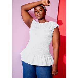 June + Vie by Roaman's Smocked Peplum Top - 1 of 4