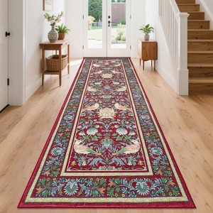 Washable Rugs for Living Room, Non Slip Floral Area Rugs, Low Pile Stain Resistant Botanical Bird Soft Carpet - 1 of 4