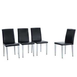 TiramisuBest Set of 4 Black PU Dining Chairs with Silver Metal Legs, Modern Minimalist Upholstered Chairs for Dining Room, Kitchen, or Cafe - 1 of 4