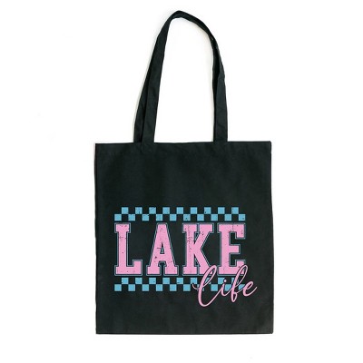 City Creek Prints Lake Life Checkered Canvas Tote Bag - 15x16 - Black