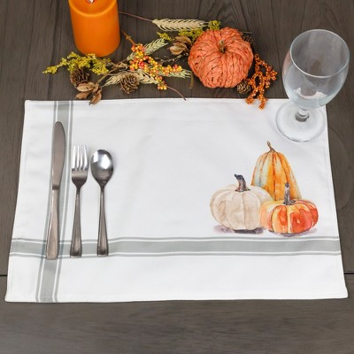 Autumn Pumpkin Themed Polyester Placemats, Set of 4
