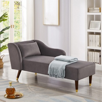 Modern Velvet Chaise Lounge Chair, Upholstered Arm Chaise Lounge with Curved Armrest, Sleeper Lounge Sofa Couch for Bedroom Office Living Room